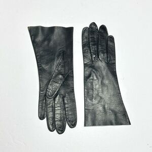 Bamberger's Black Washable Leather Gloves Vintage made in Italy Women's sz 7,5